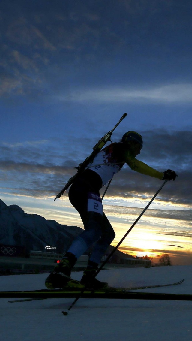 Biathlon At Sunset At In Sochi 2014