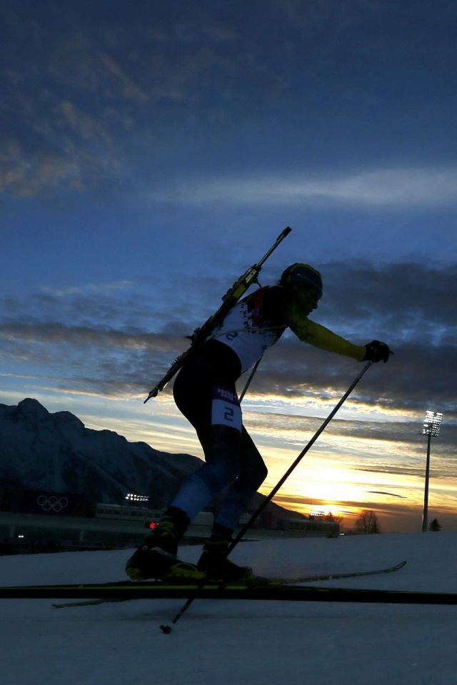 Biathlon At Sunset At In Sochi 2014