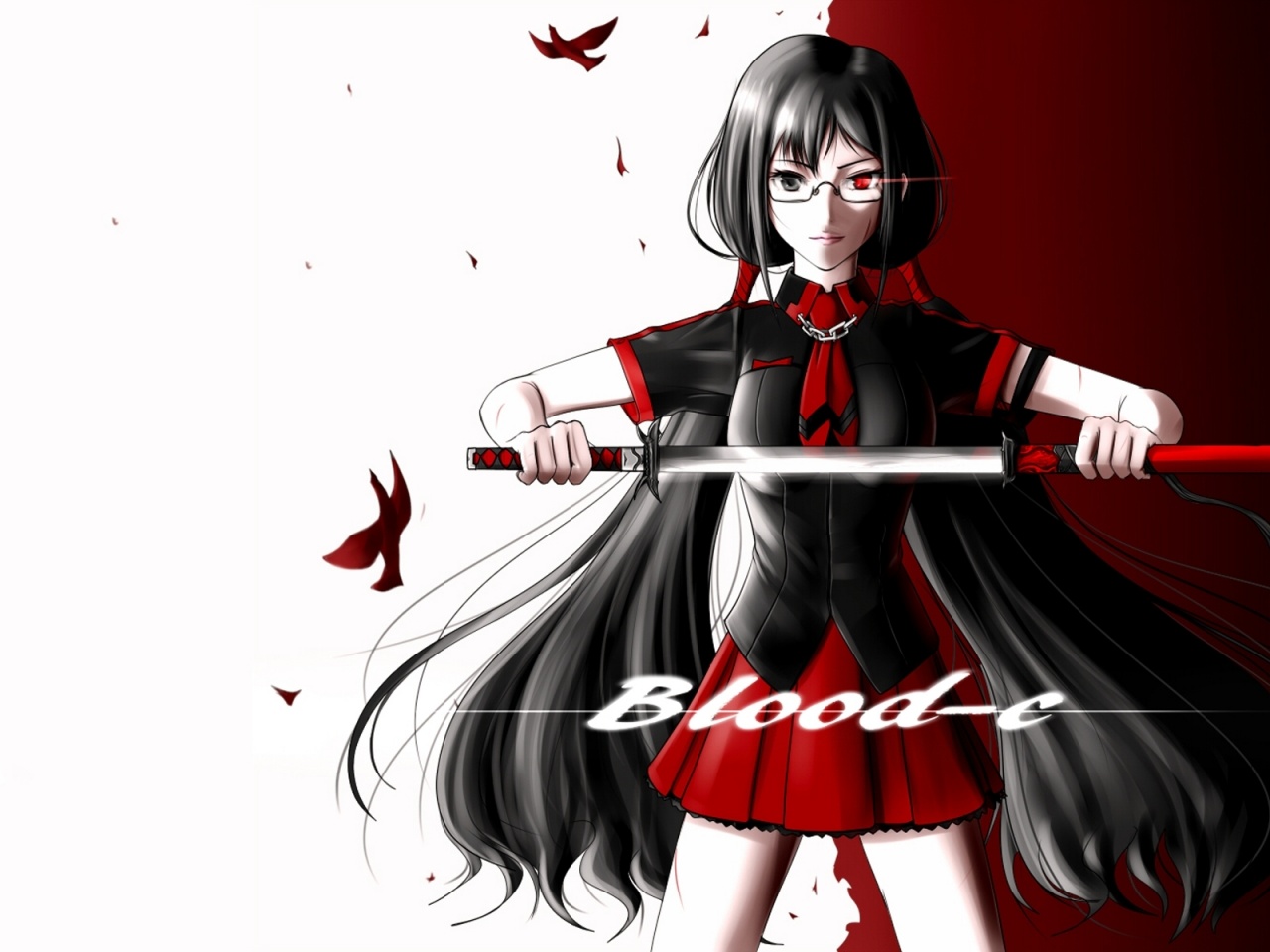 Blood C Girl Glasses Sword Pose Anime