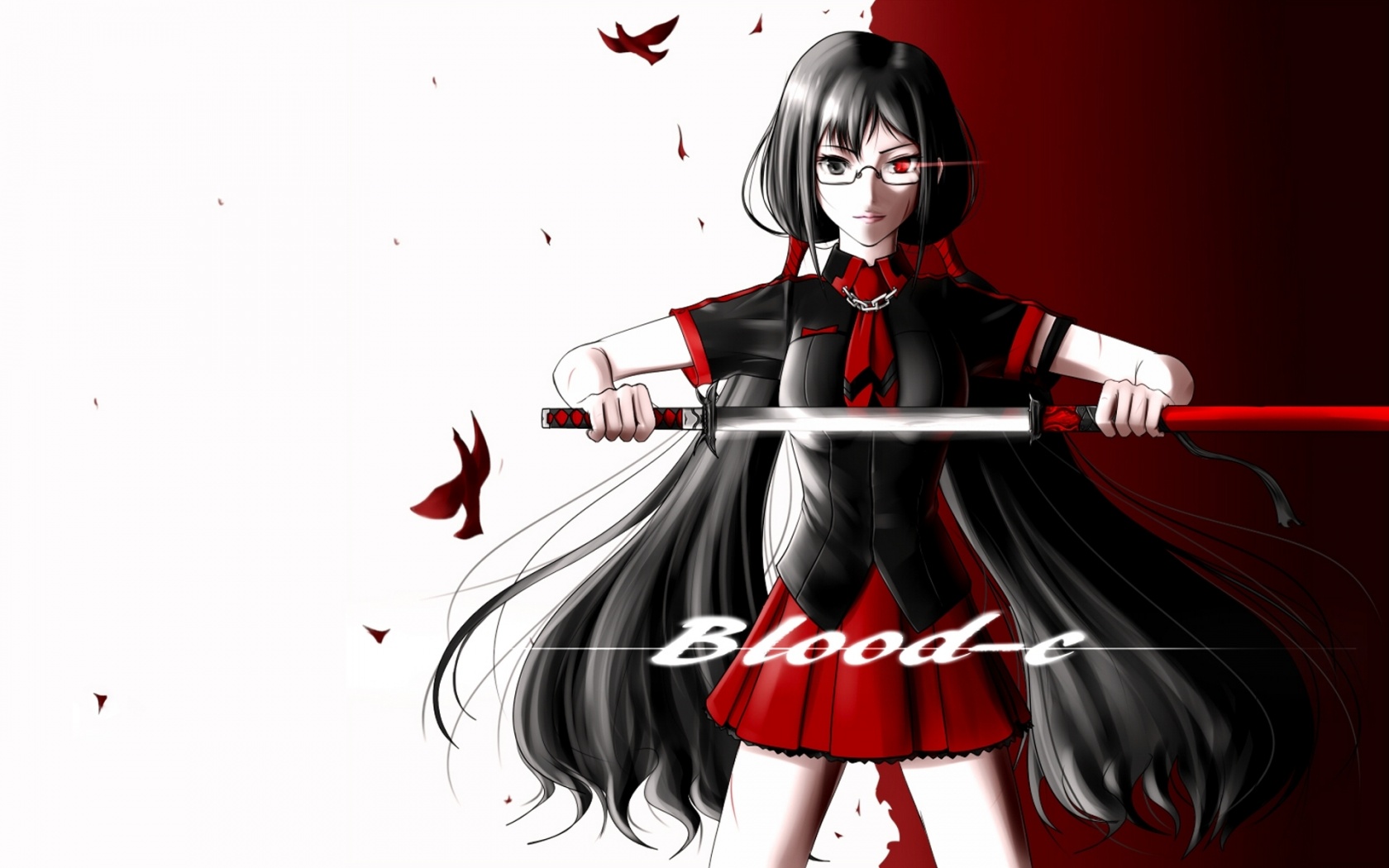 Blood C Girl Glasses Sword Pose Anime