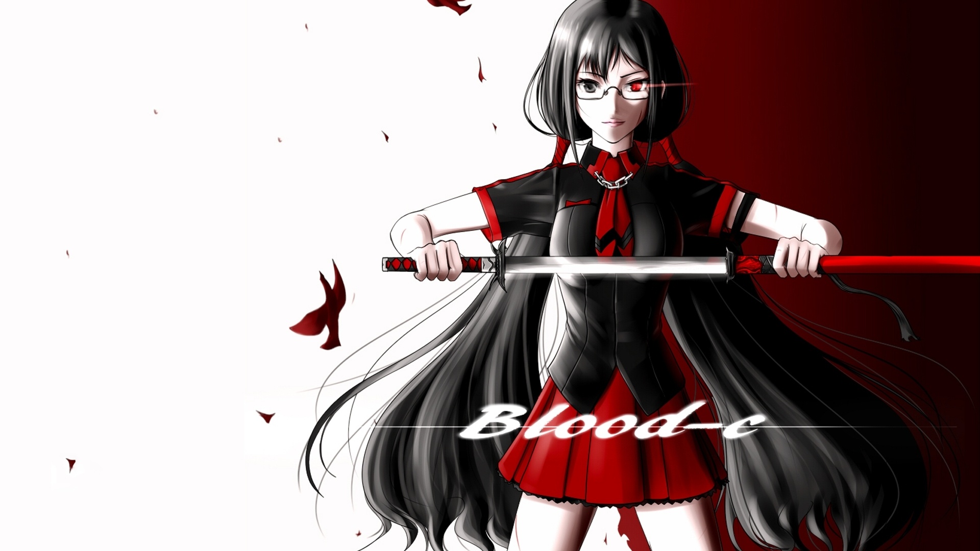 Blood C Girl Glasses Sword Pose Anime