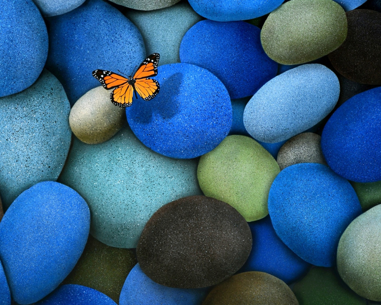 Blue Stones And Butterfly