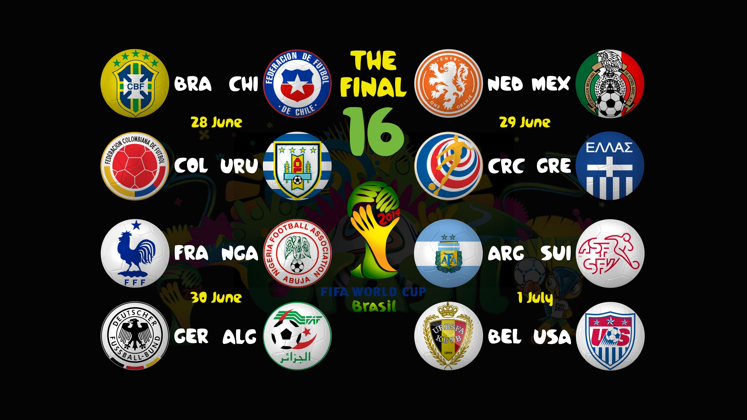 Brazil 2014 WC Round Of 16 Bracket