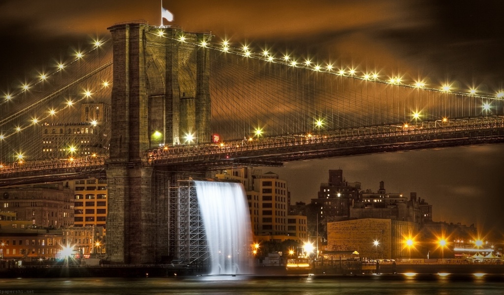 Brooklyn Bridge United States New York City Skyline River City Landscape