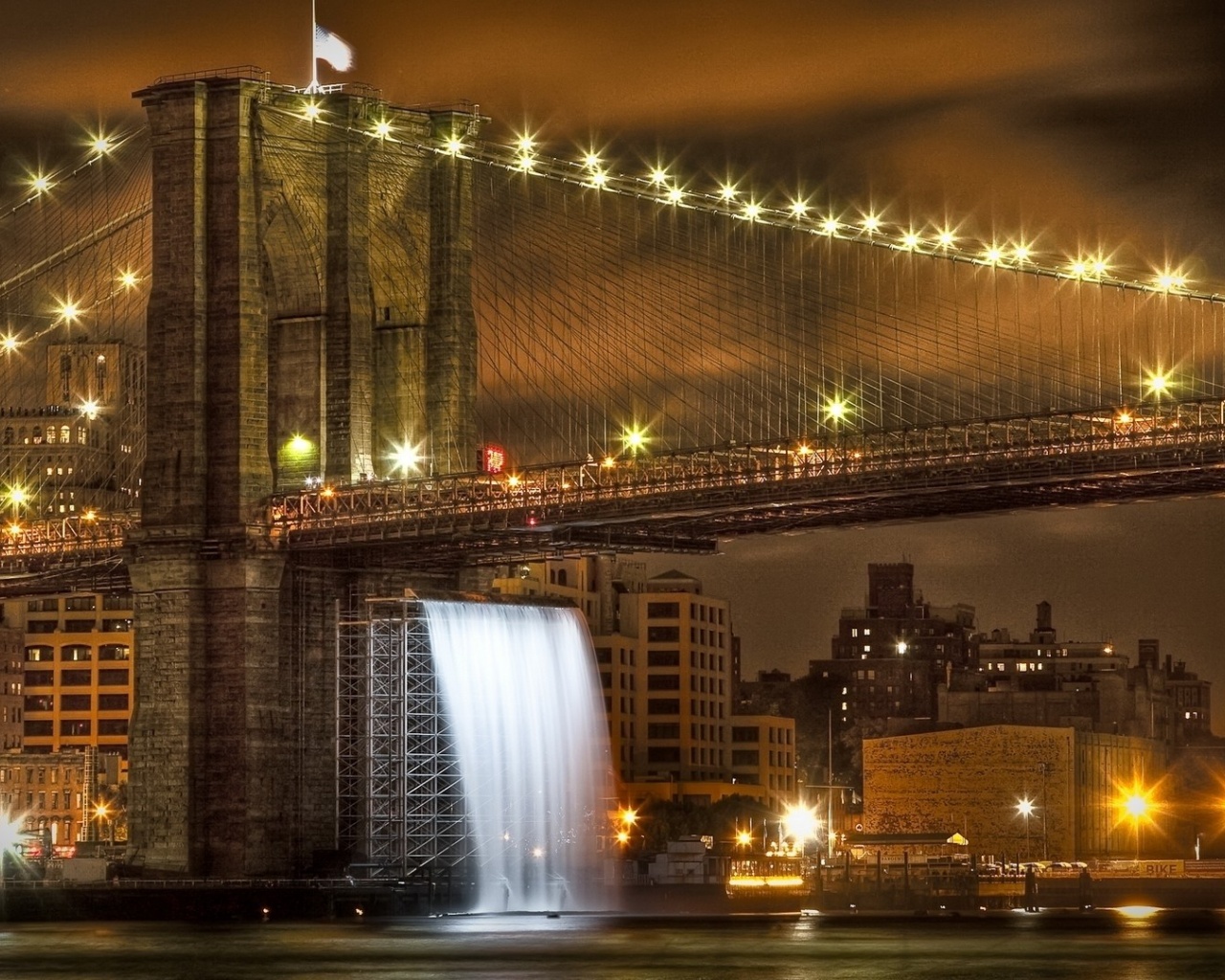 Brooklyn Bridge United States New York City Skyline River City Landscape