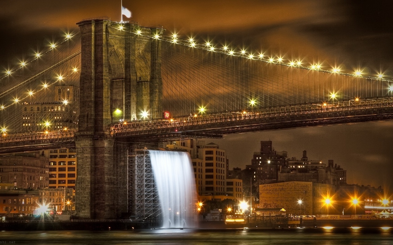 Brooklyn Bridge United States New York City Skyline River City Landscape