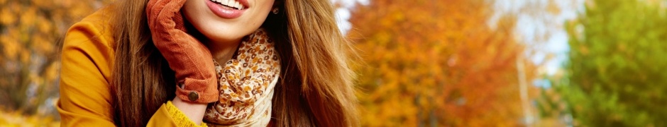 Brunette Fall Long Haired Gloves Jacket Smiling Leaves