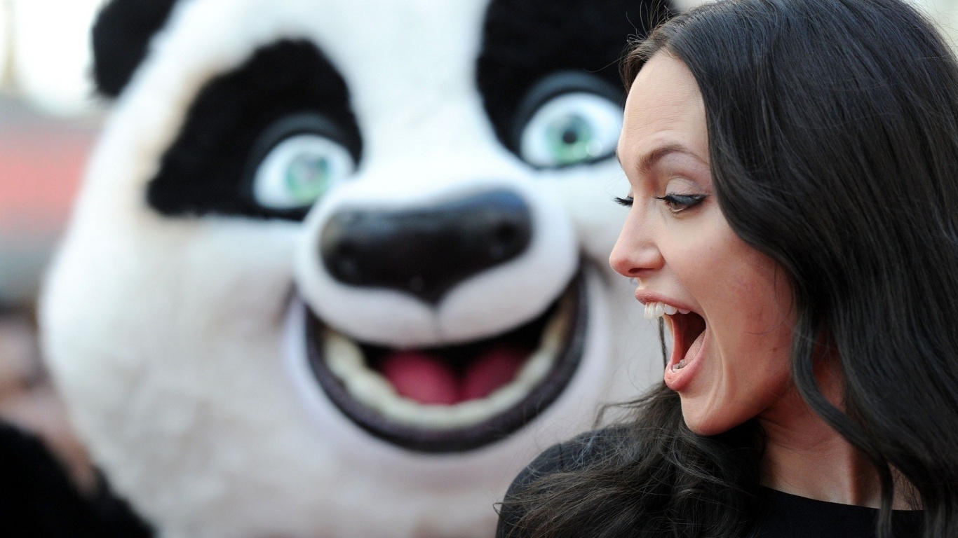 Brunettes Women Angelina Jolie Funny Open Mouth Kung Fu Panda