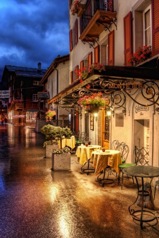 Cafes Coffee Tables Streets Zermatt Switzerland Roads Buildings Houses City