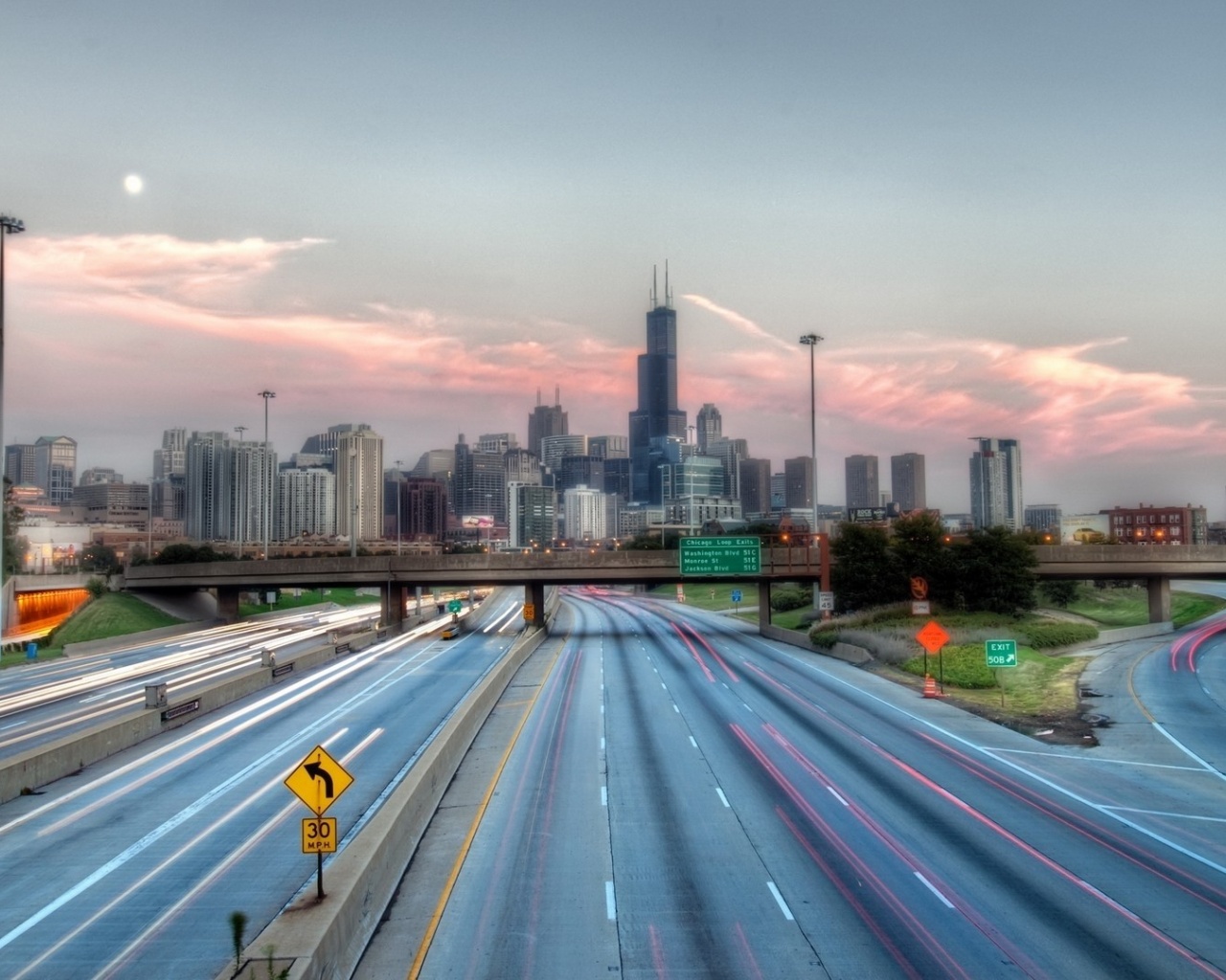 Chicago Usa Highway Road City Landscape