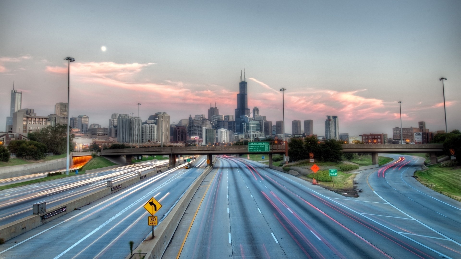 Chicago Usa Highway Road City Landscape