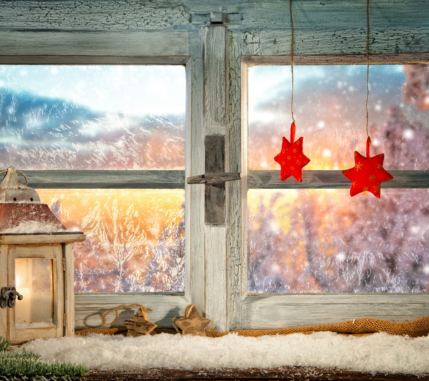 Christmas New Year Candles Window