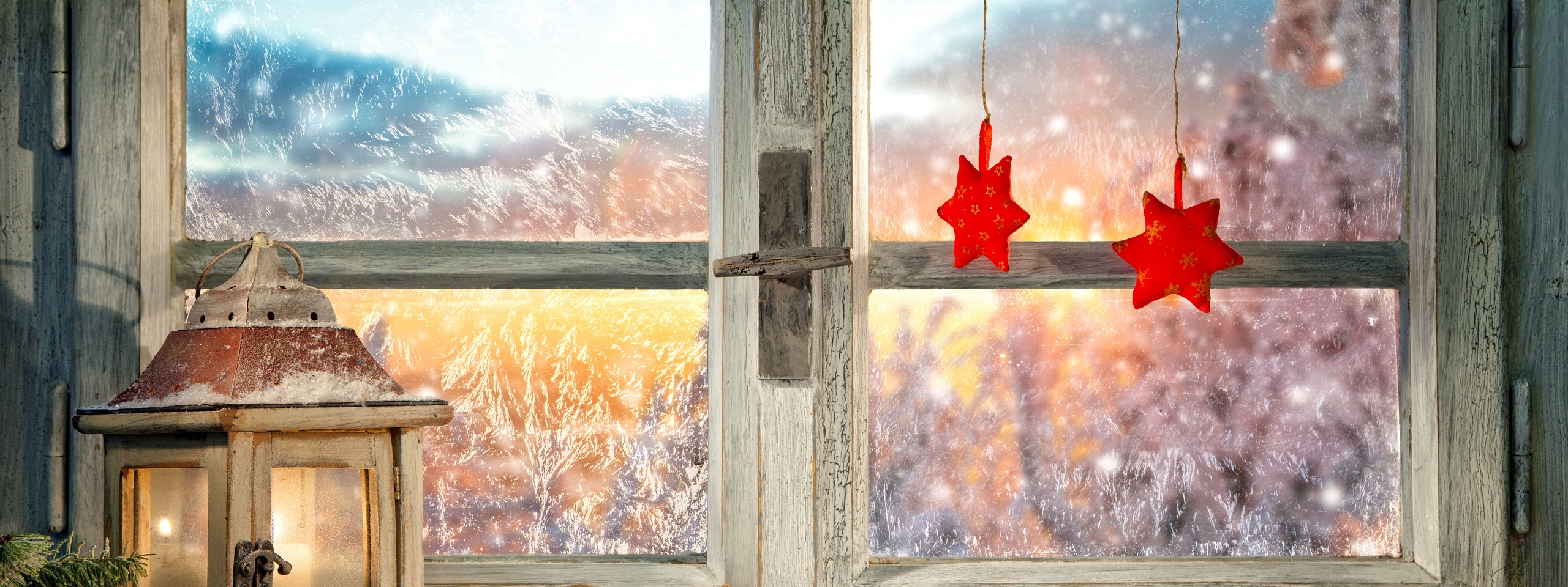 Christmas New Year Candles Window