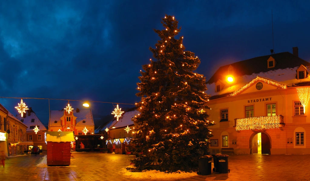 Christmas Tree On Street In Austria