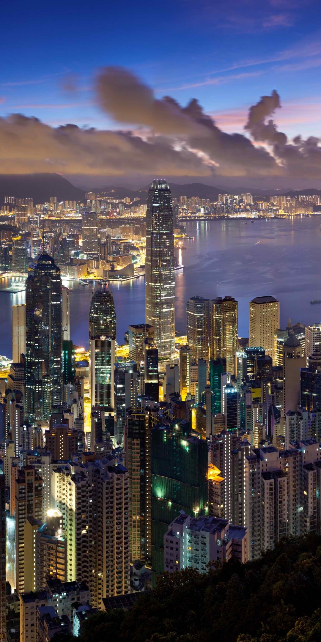 City Hong Kong Evening Clouds Lights