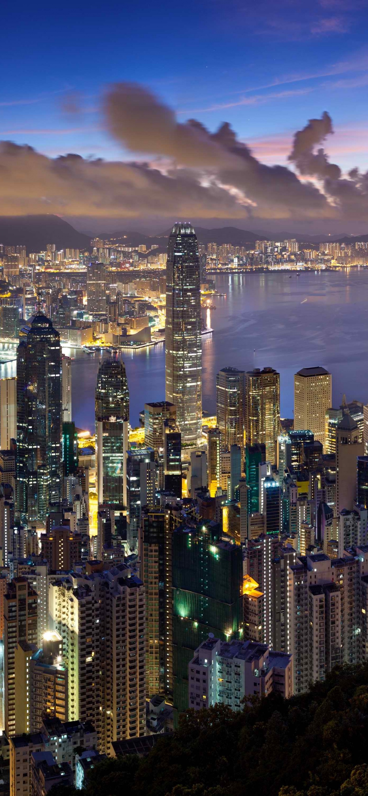 City Hong Kong Evening Clouds Lights