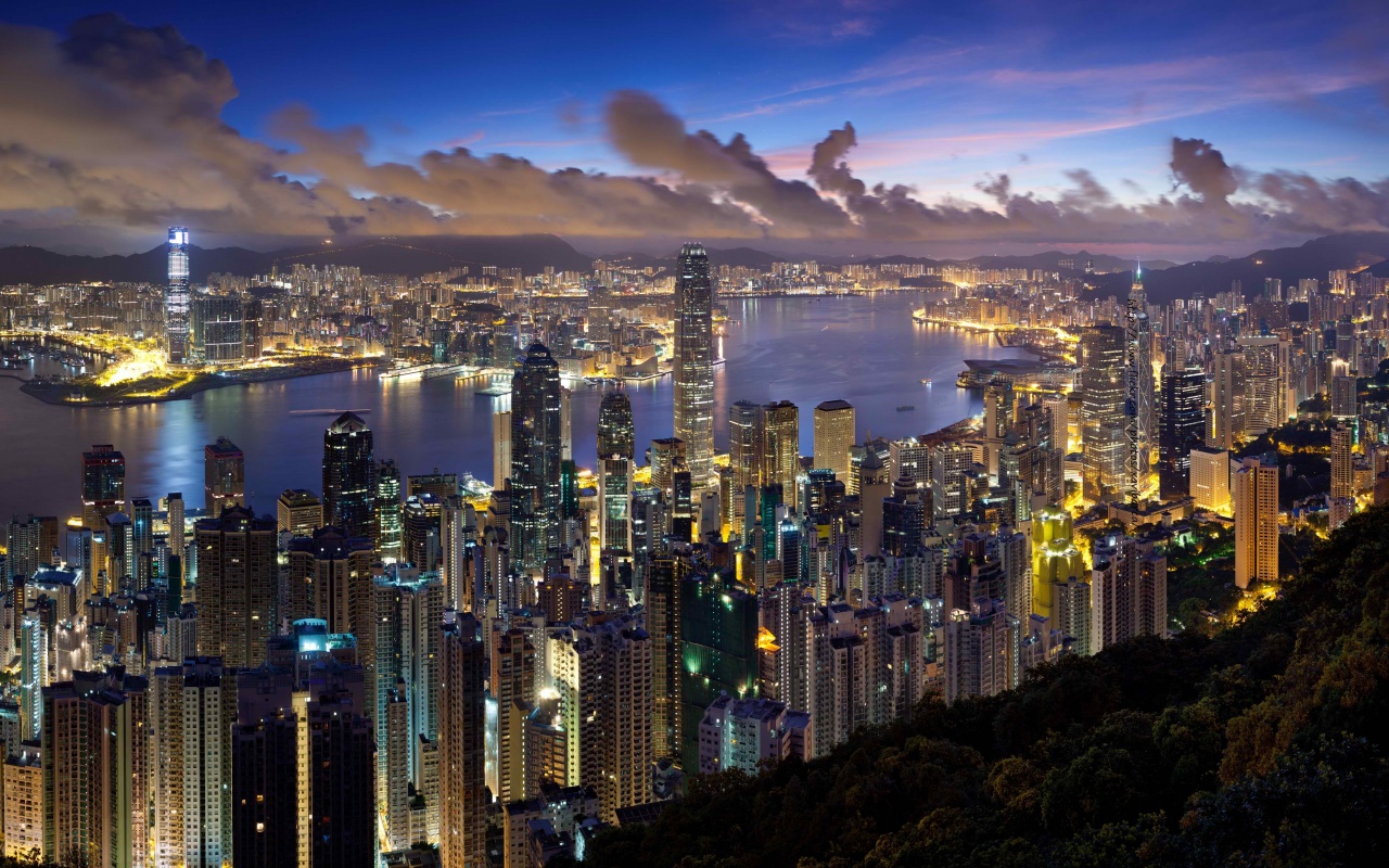 City Hong Kong Evening Clouds Lights