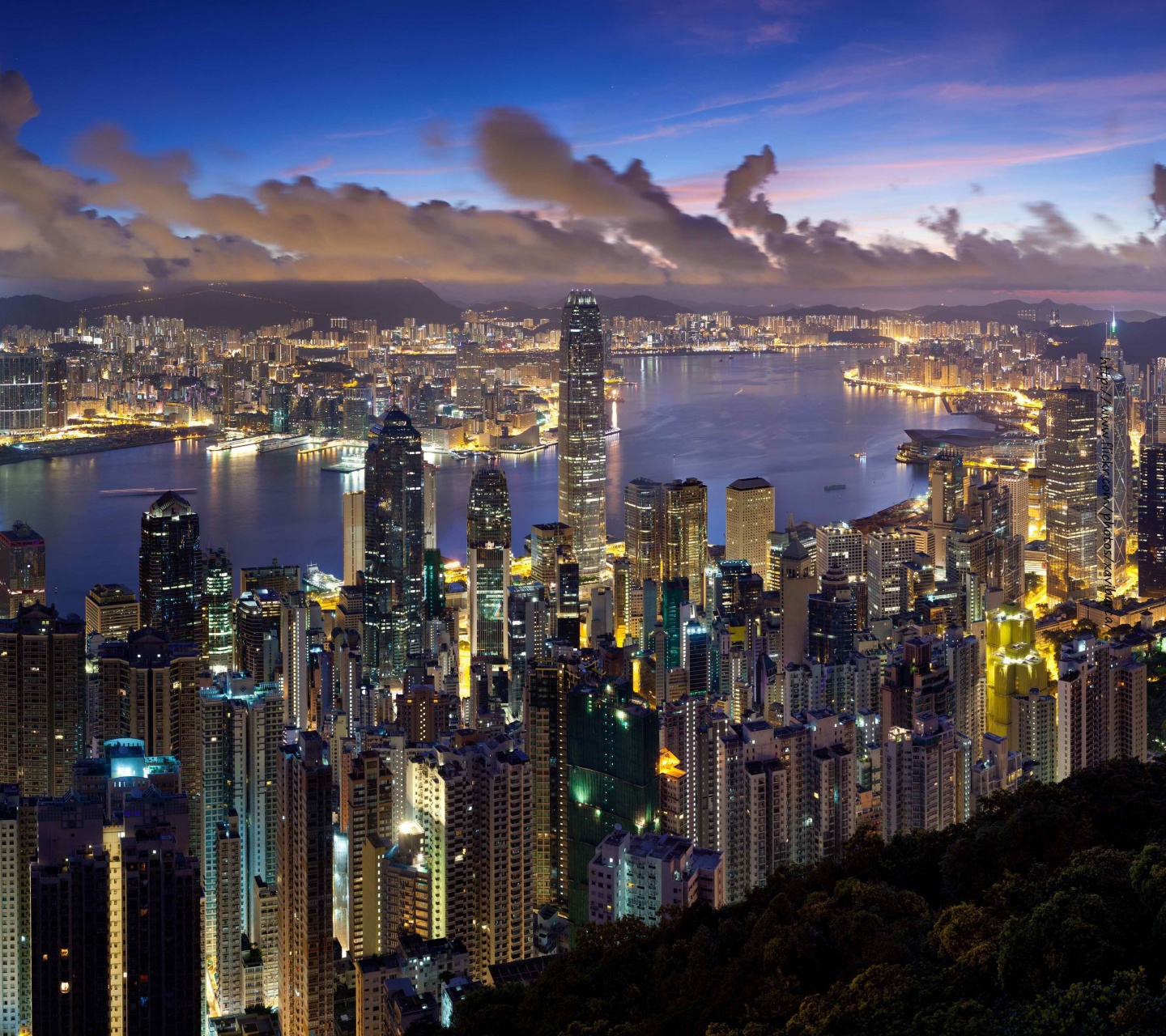 City Hong Kong Evening Clouds Lights