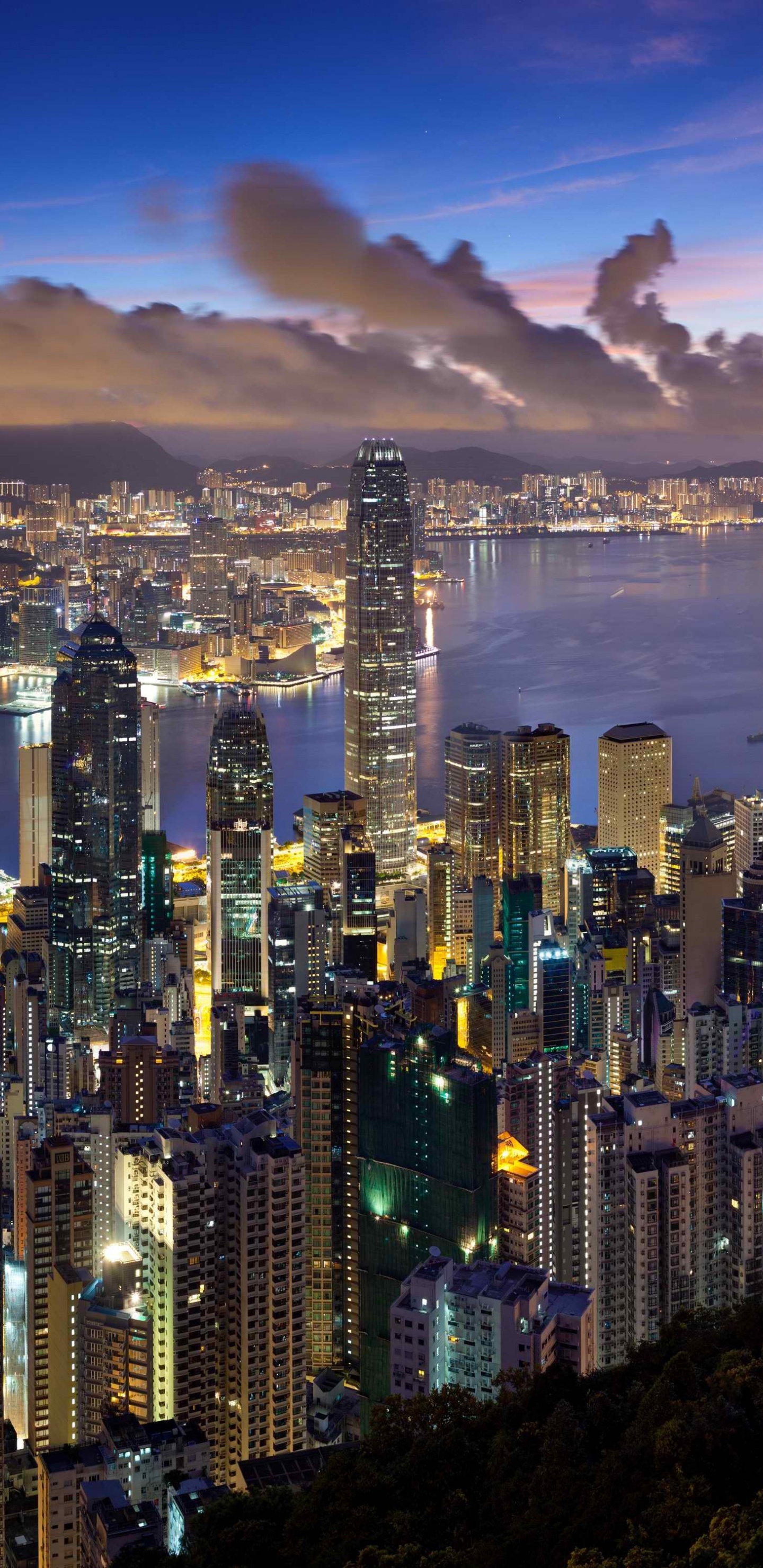 City Hong Kong Evening Clouds Lights