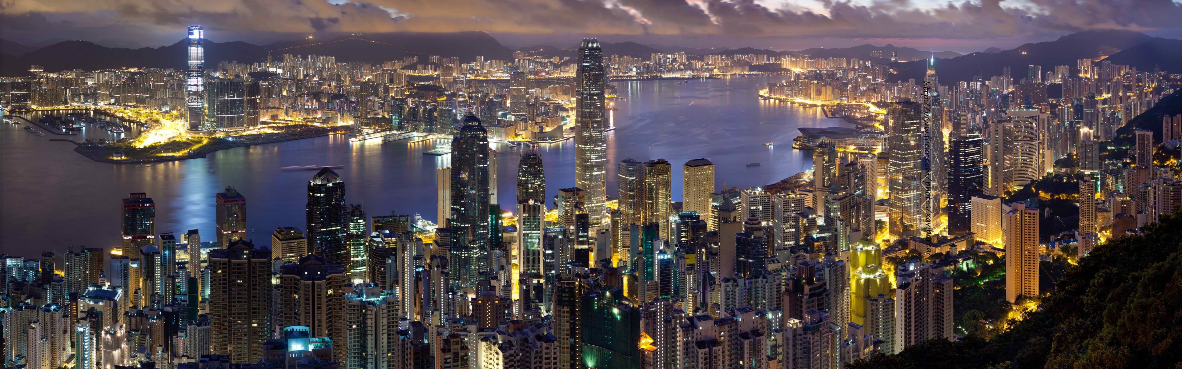 City Hong Kong Evening Clouds Lights