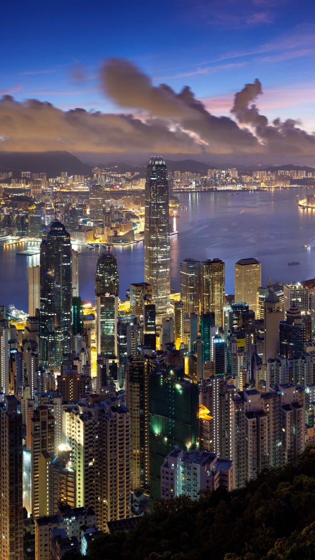 City Hong Kong Evening Clouds Lights