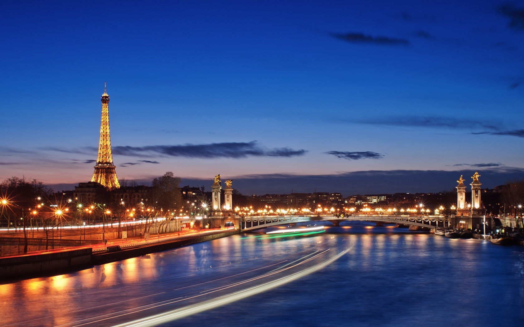 City River Evening Lights Paris France