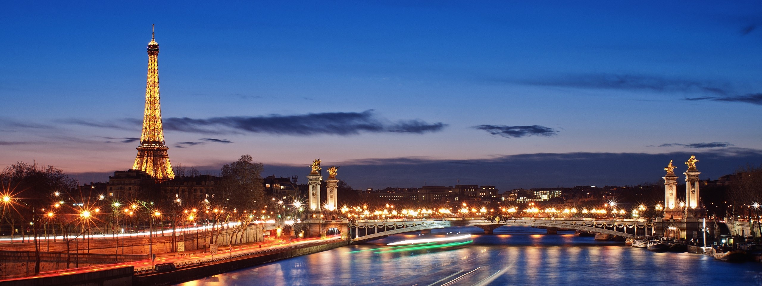 City River Evening Lights Paris France