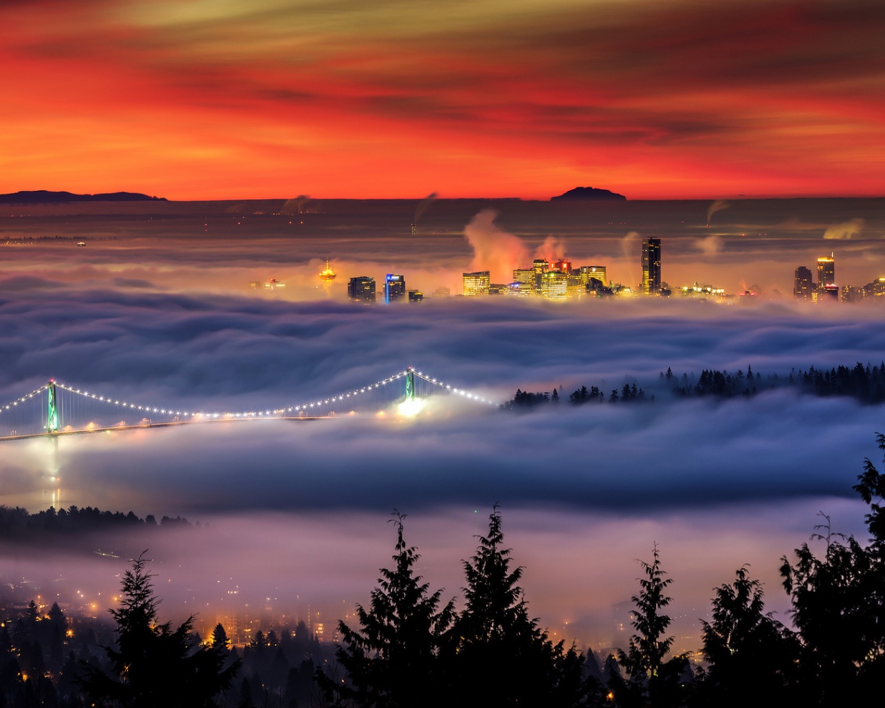 City Vancouver Covered In Fog