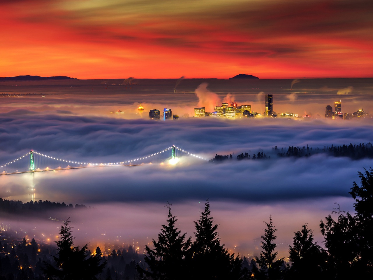 City Vancouver Covered In Fog