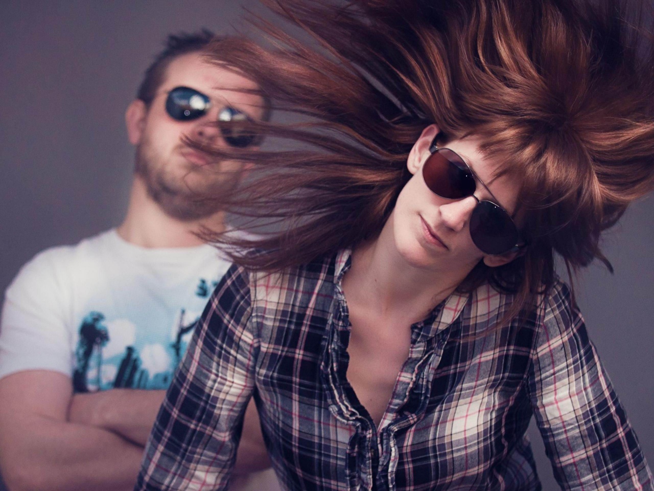 Couple Dutch Sunglasses Studio Hair Fluttering