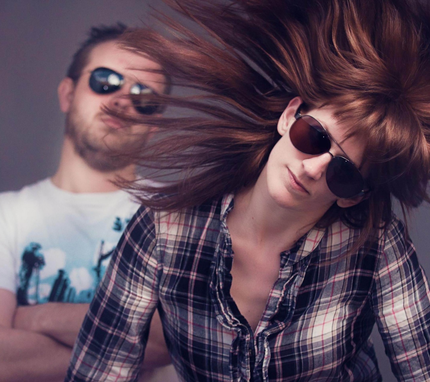 Couple Dutch Sunglasses Studio Hair Fluttering