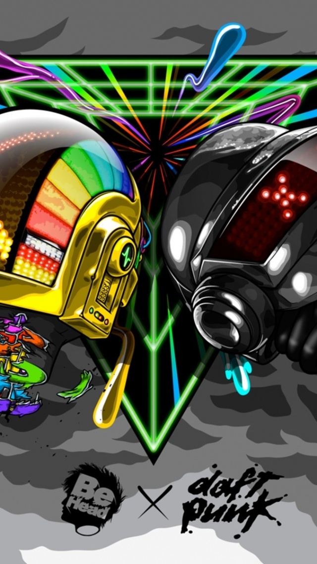 Daft Punk Helmets Graphics Clouds Colors