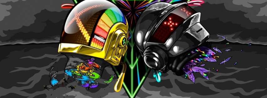 Daft Punk Helmets Graphics Clouds Colors