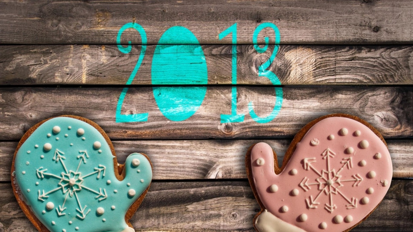 Date Numbers New Year Mittens Pair Wood Background