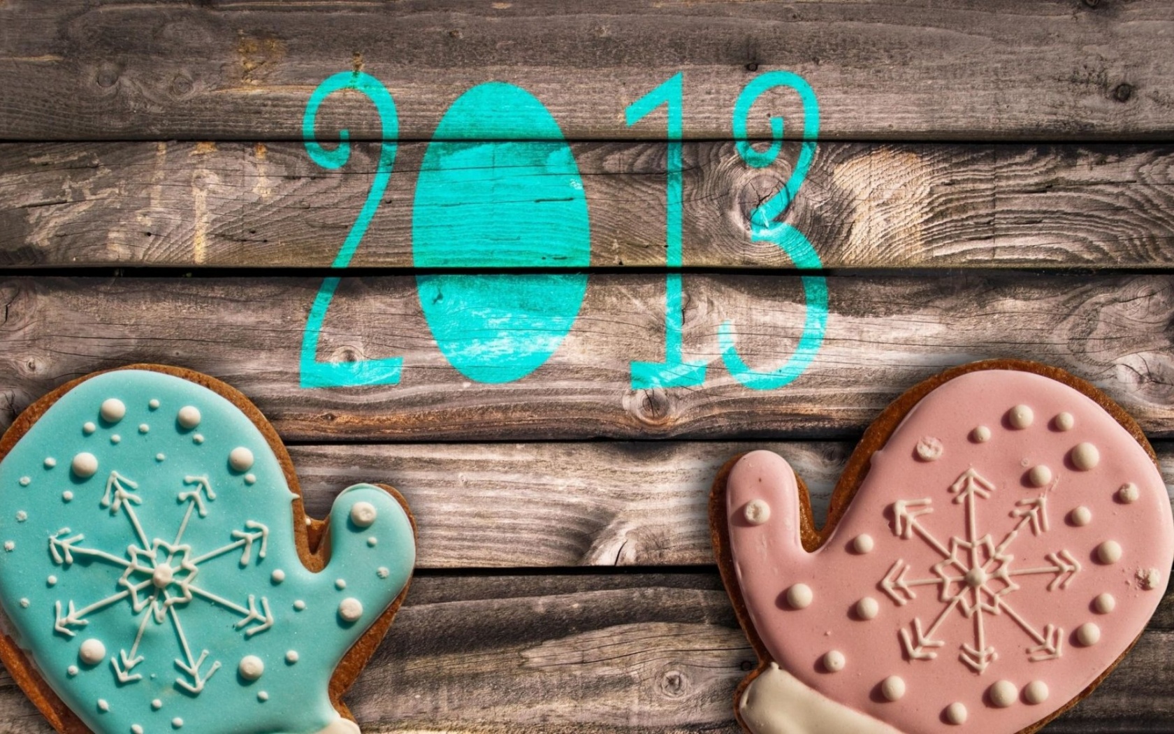 Date Numbers New Year Mittens Pair Wood Background