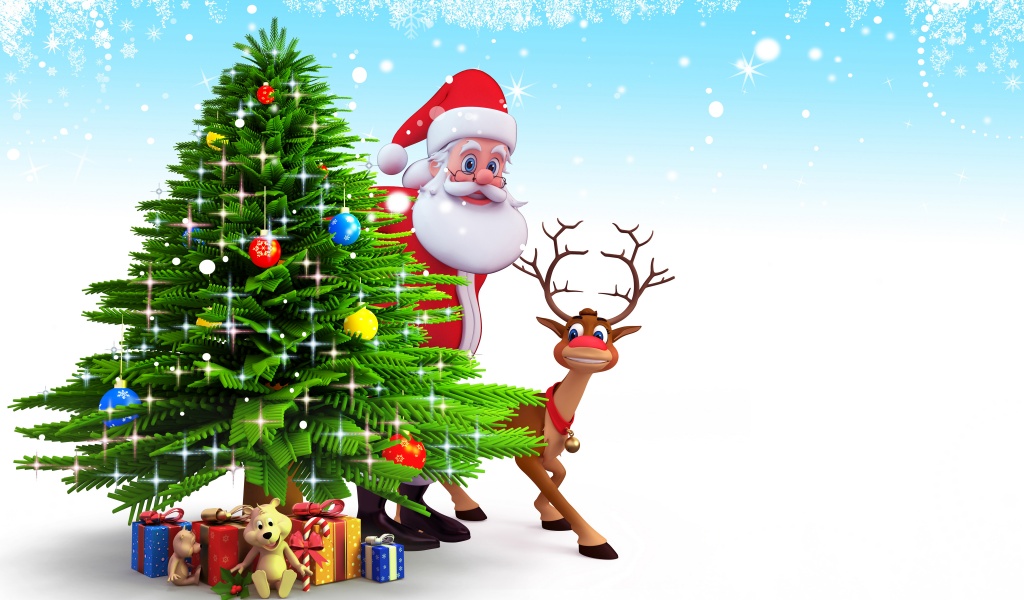 Deer Santa Claus Christmas Tree Snow