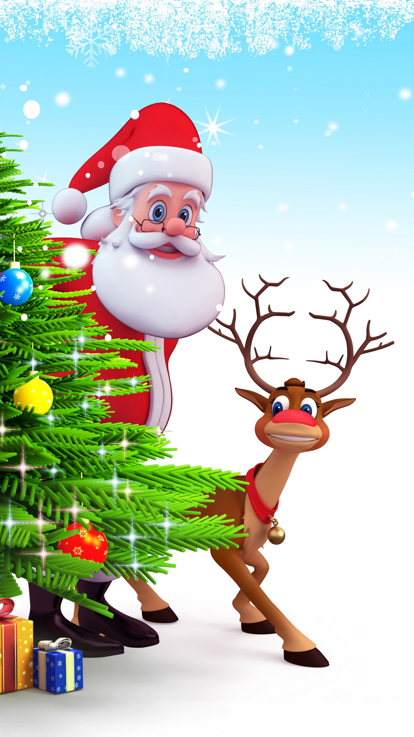 Deer Santa Claus Christmas Tree Snow