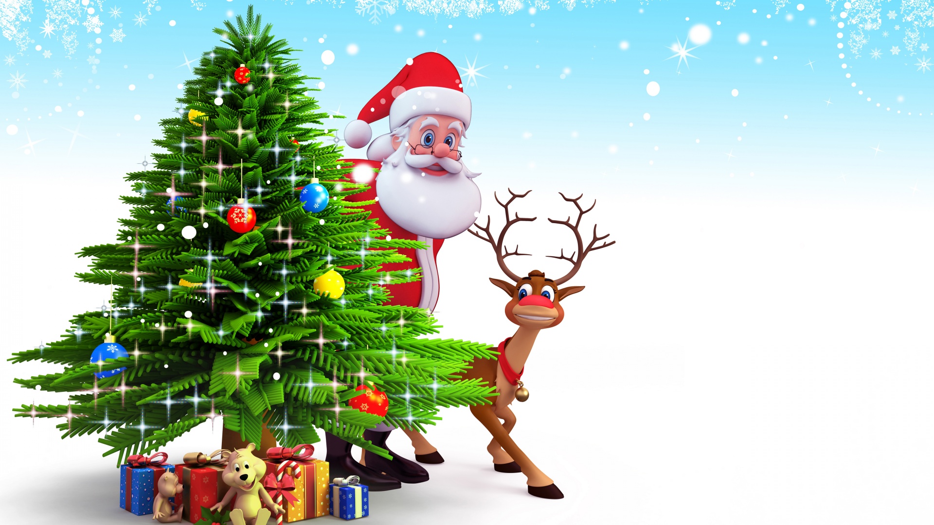 Deer Santa Claus Christmas Tree Snow