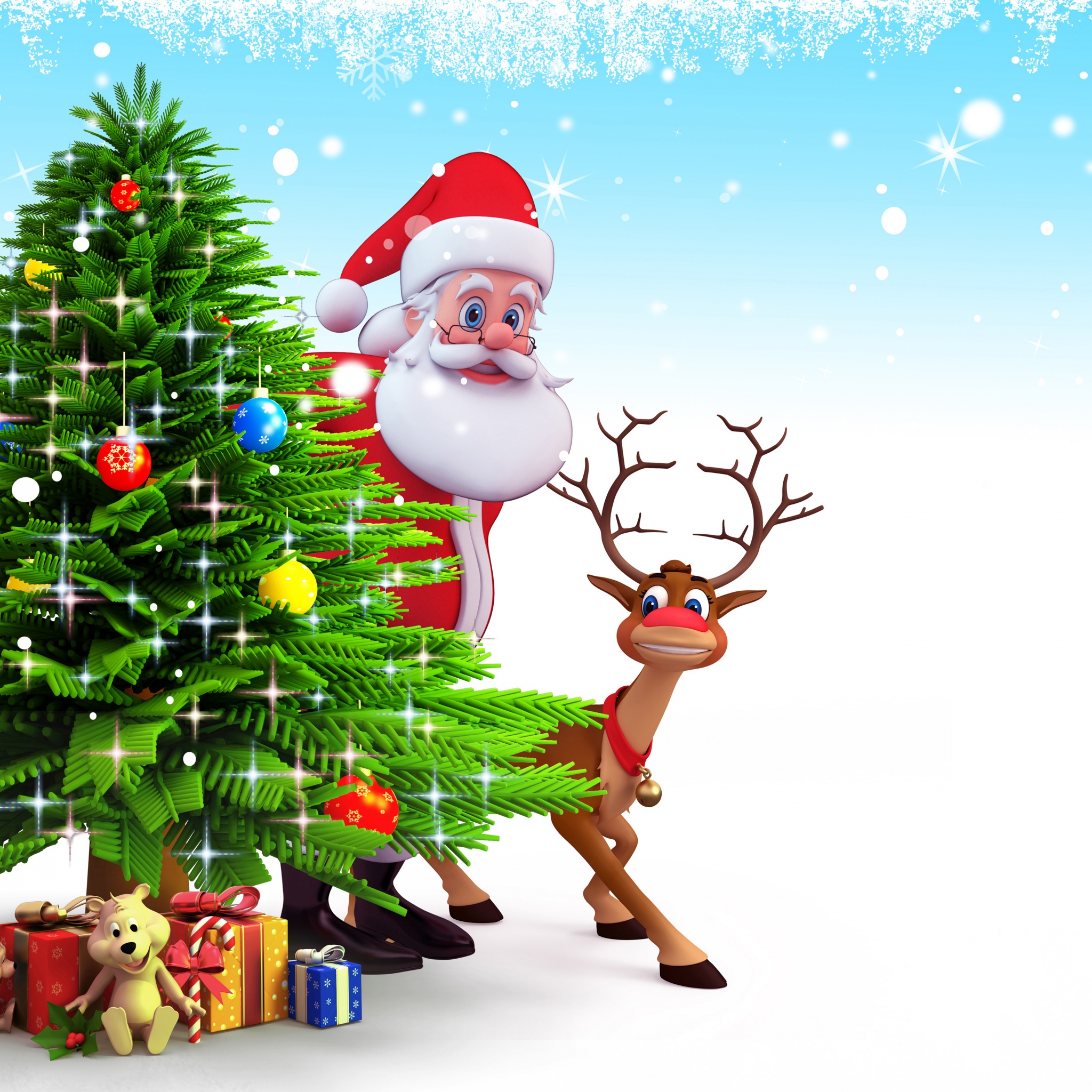 Deer Santa Claus Christmas Tree Snow