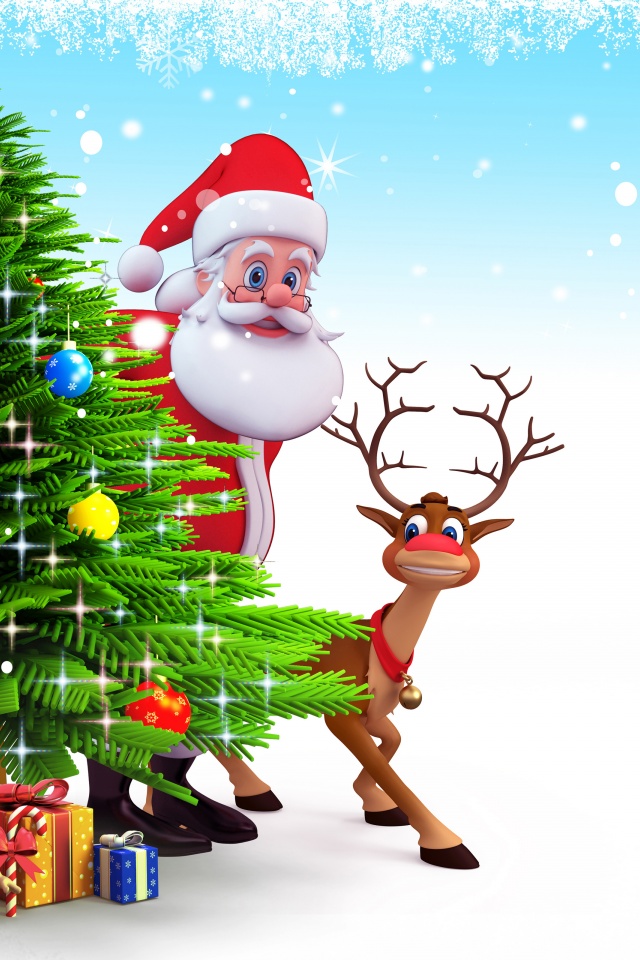 Deer Santa Claus Christmas Tree Snow