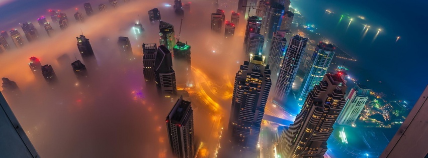 Dubai Skyscrapers Night Lights