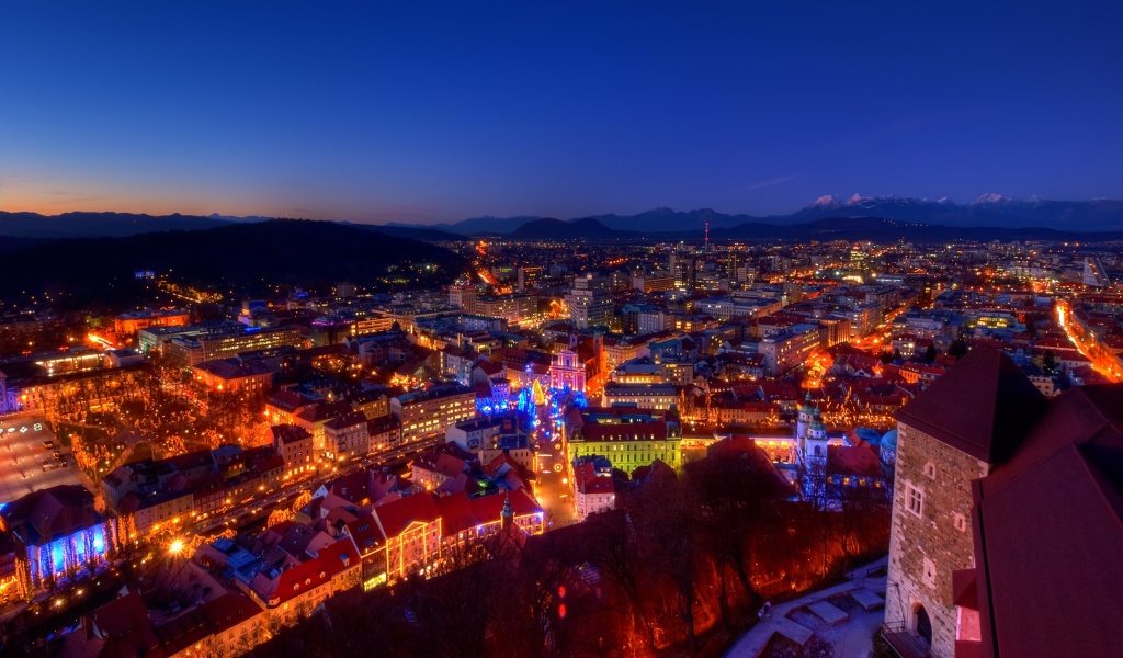 Dusk Evening Lights House Castle Mountain Alps Christmas Slovenia