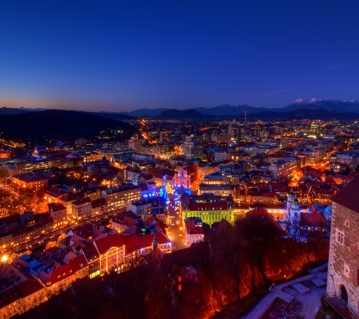 Dusk Evening Lights House Castle Mountain Alps Christmas Slovenia