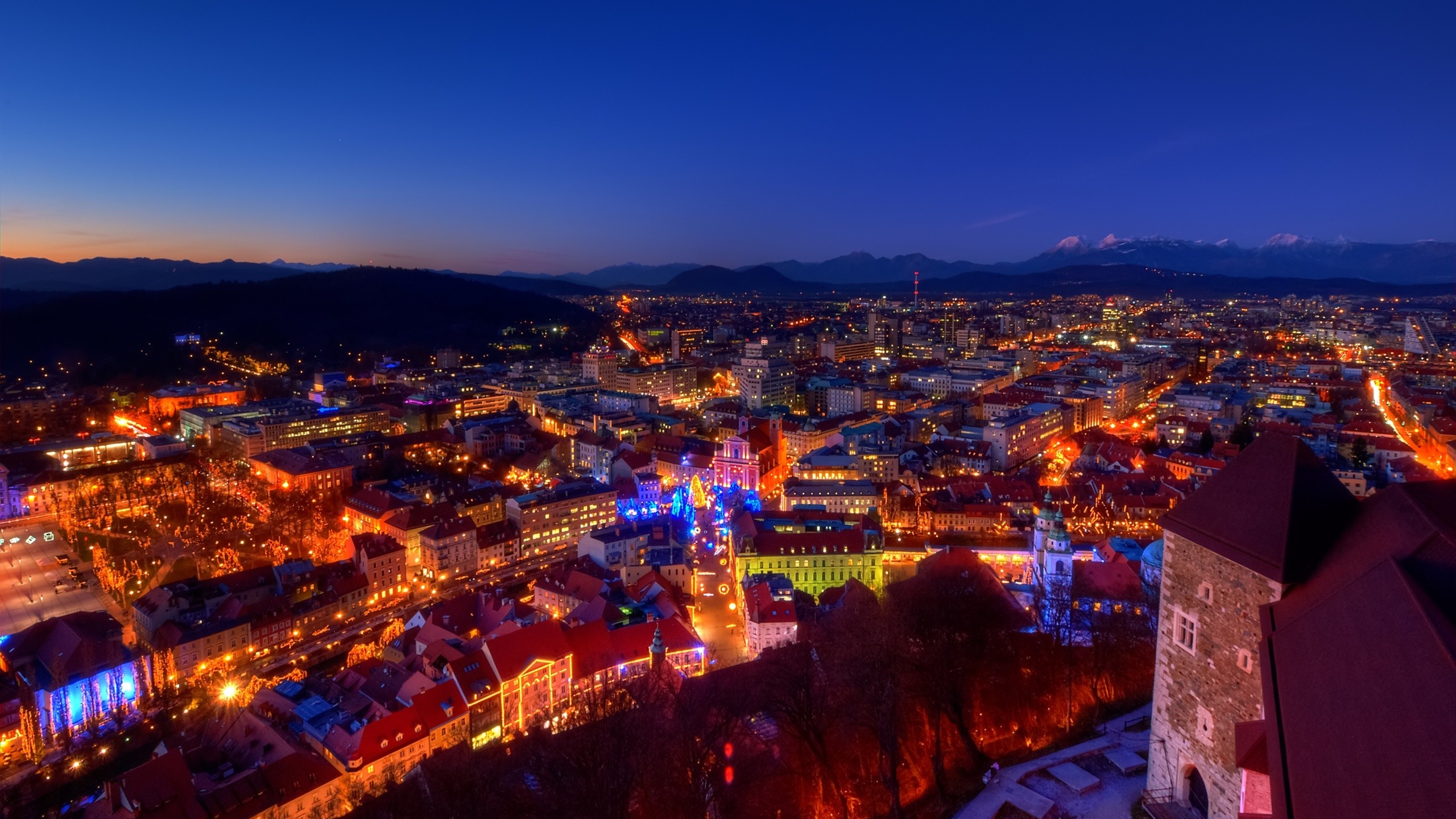 Dusk Evening Lights House Castle Mountain Alps Christmas Slovenia