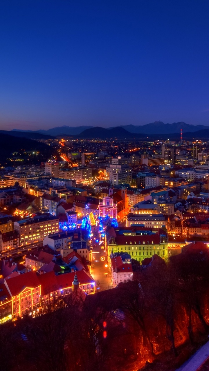 Dusk Evening Lights House Castle Mountain Alps Christmas Slovenia