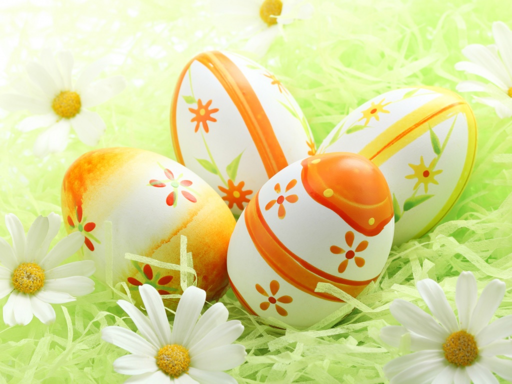 Easter Eggs Among The Daisies