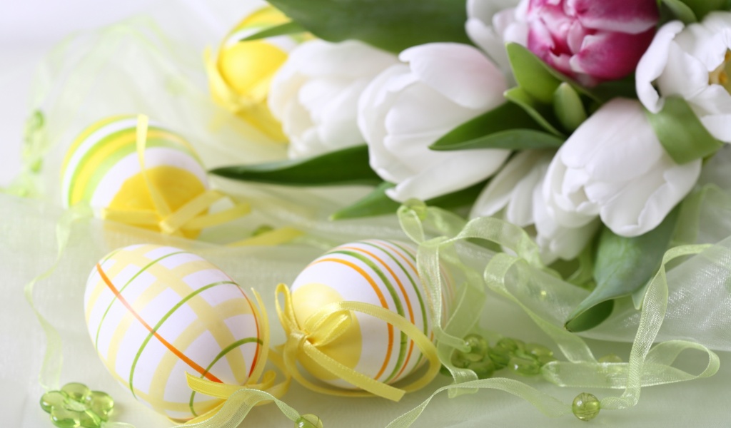 Easter Eggs And Flowers