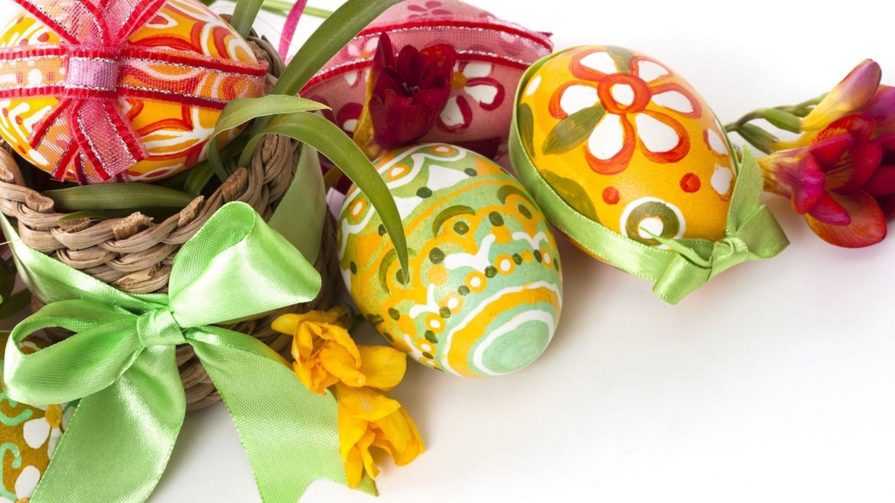 Easter Eggs And Flowers