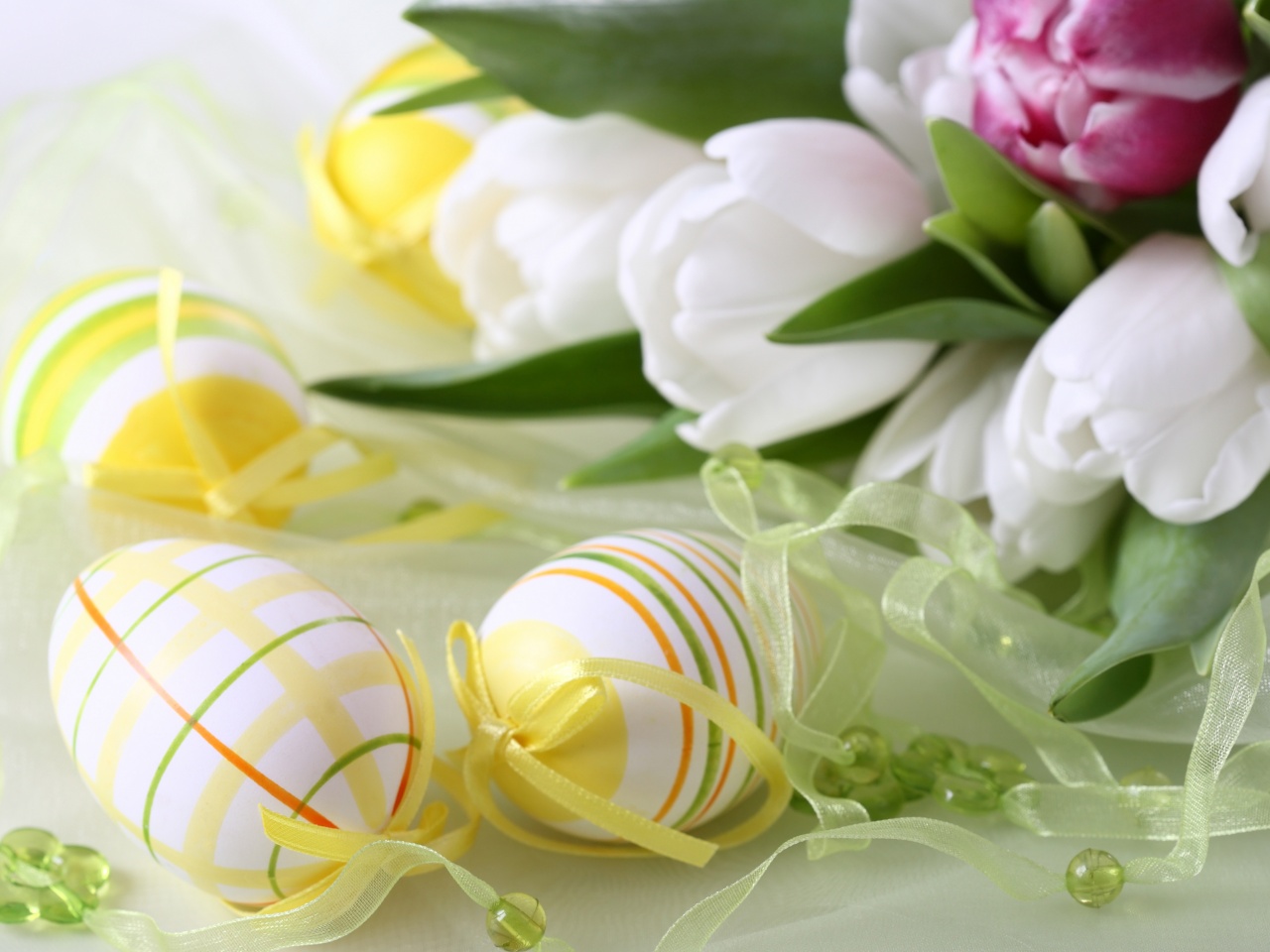 Easter Eggs And Flowers