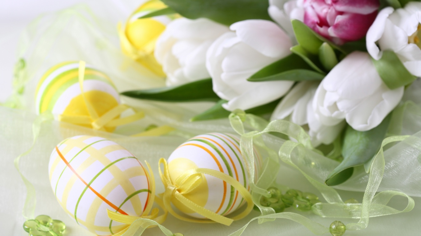 Easter Eggs And Flowers